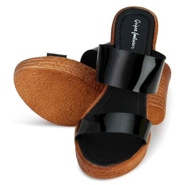 Stepee Platform weges Black slipper for women - 6 Pair set - Black
