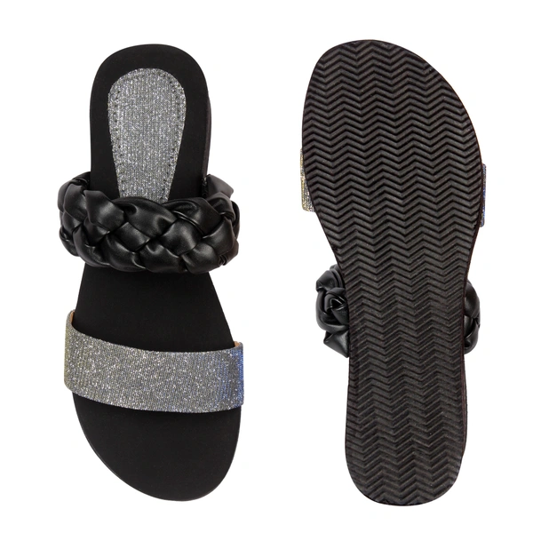 Stepee Black Bunai Rubber Gola Slipper- 6 Pair Set - Black