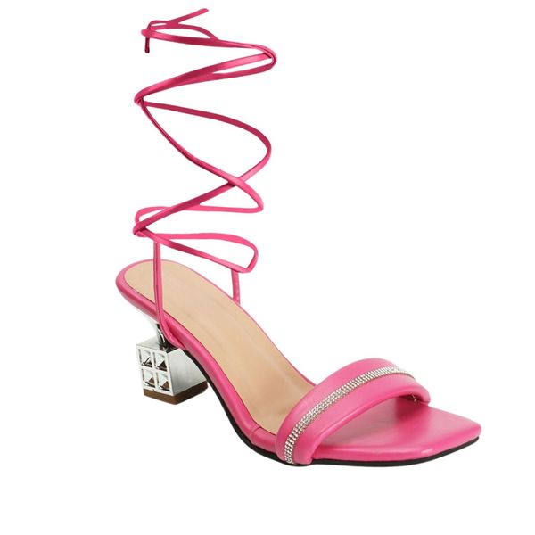 Black lace up heel sandals - Pink