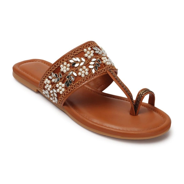 Flat imported patta slippers - Tan