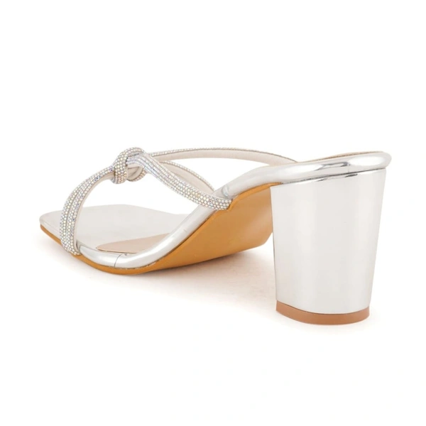 Fancy party wear block heel diamond slippers - Silver