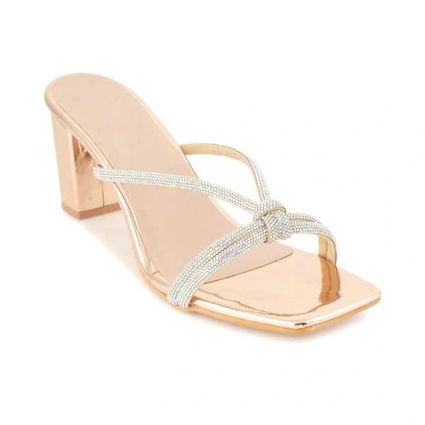 Fancy party wear block heel diamond slippers - Golden Sand