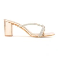 Fancy party wear block heel diamond slippers - Golden Sand