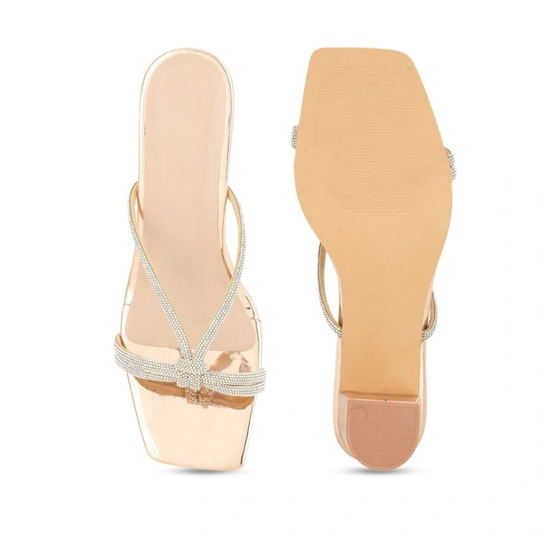 Fancy party wear block heel diamond slippers - Golden Sand