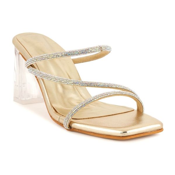 Partywear glass heel slippers for women - Golden