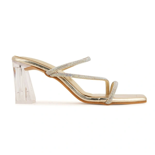 Partywear glass heel slippers for women - Golden
