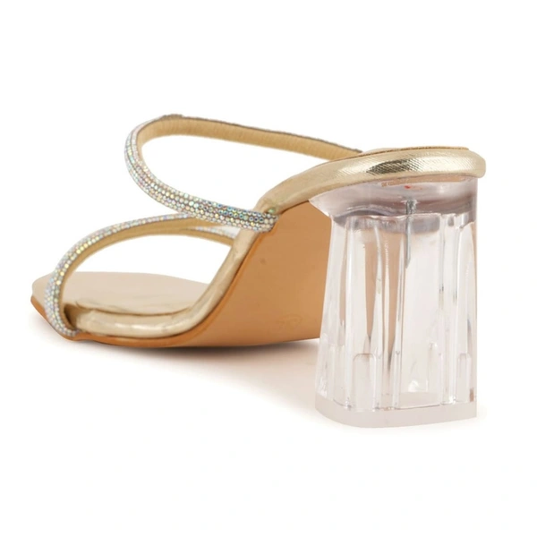 Partywear glass heel slippers for women - Golden