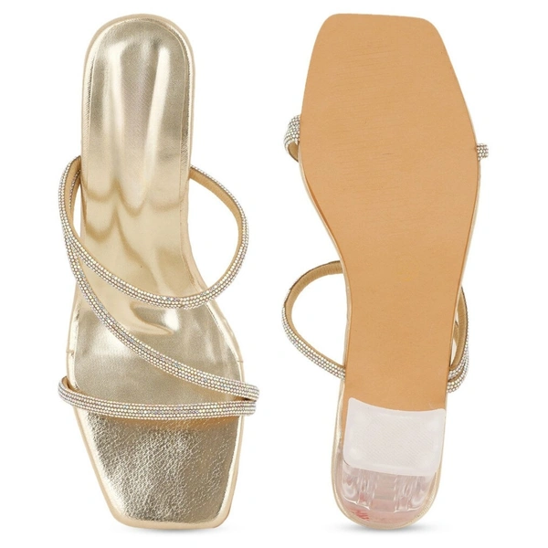 Partywear glass heel slippers for women - Golden