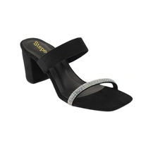 Swead block heel slippers with smart wear imported chain work - Black