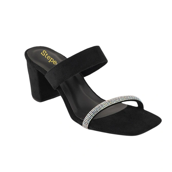 Swead block heel slippers with smart wear imported chain work - Black