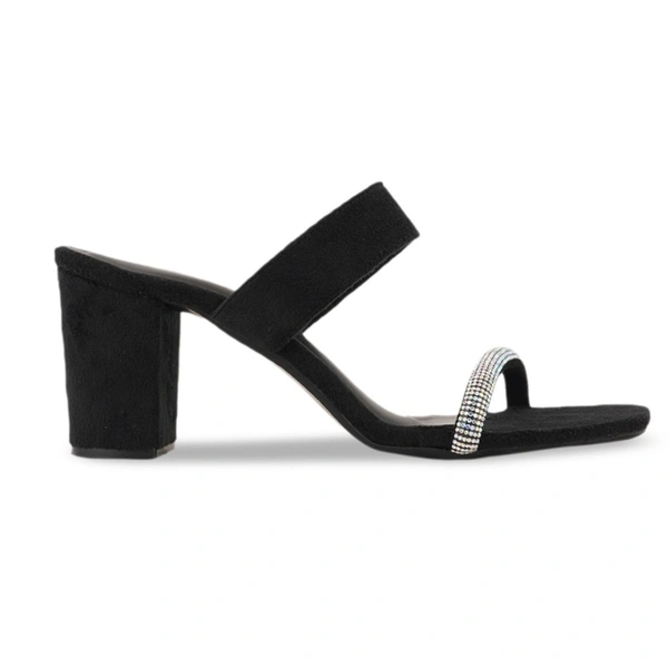 Swead block heel slippers with smart wear imported chain work - Black