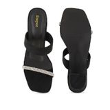 Swead block heel slippers with smart wear imported chain work - Black