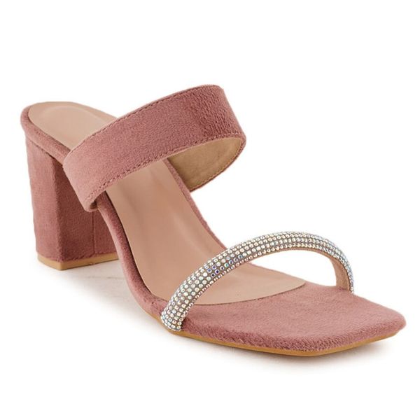 Swead block heel slippers with smart wear imported chain work - Pink