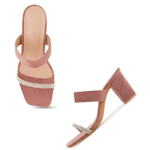 Swead block heel slippers with smart wear imported chain work - Pink