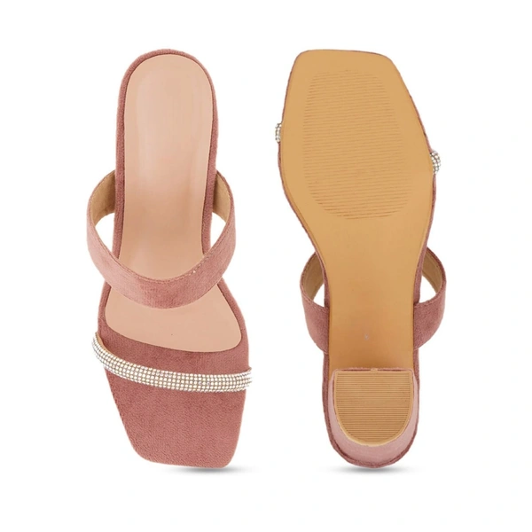 Swead block heel slippers with smart wear imported chain work - Pink