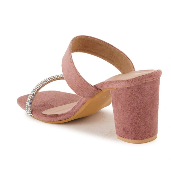 Swead block heel slippers with smart wear imported chain work - Pink