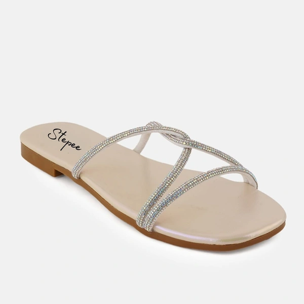 Diamond chain smart Slat slippers for women - Golden