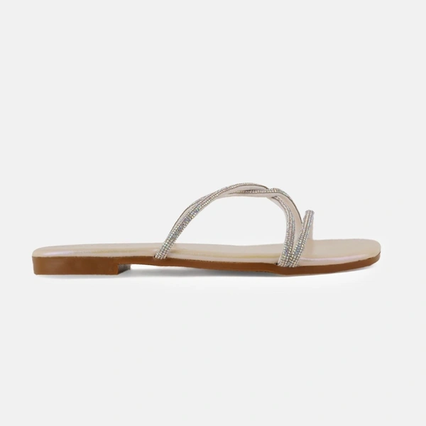 Diamond chain smart Slat slippers for women - Golden