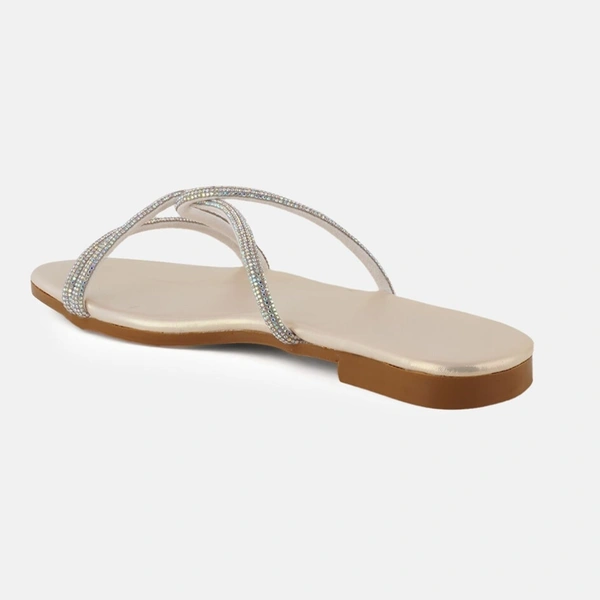 Diamond chain smart Slat slippers for women - Golden