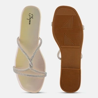 Diamond chain smart Slat slippers for women - Golden