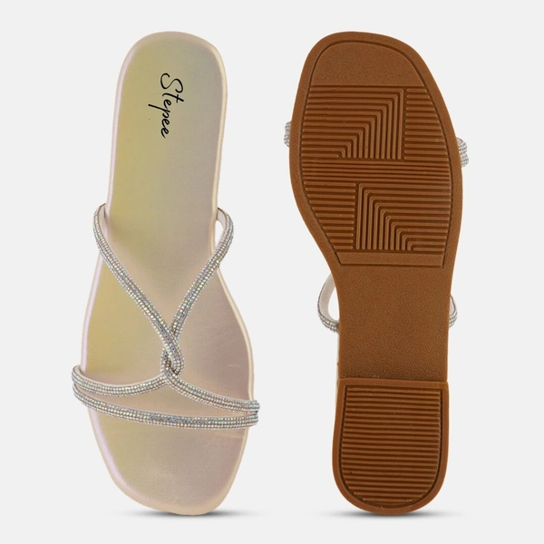 Diamond chain smart Slat slippers for women - Golden