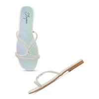 Diamond chain smart Slat slippers for women - Sea Green