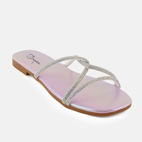 Diamond chain smart Slat slippers for women - Pink