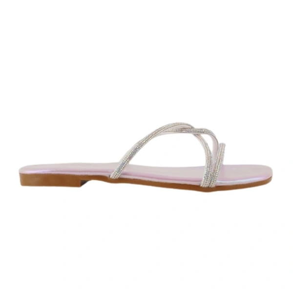 Diamond chain smart Slat slippers for women - Pink
