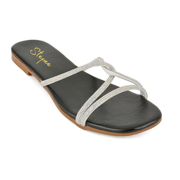 Diamond chain smart Slat slippers for women - Black