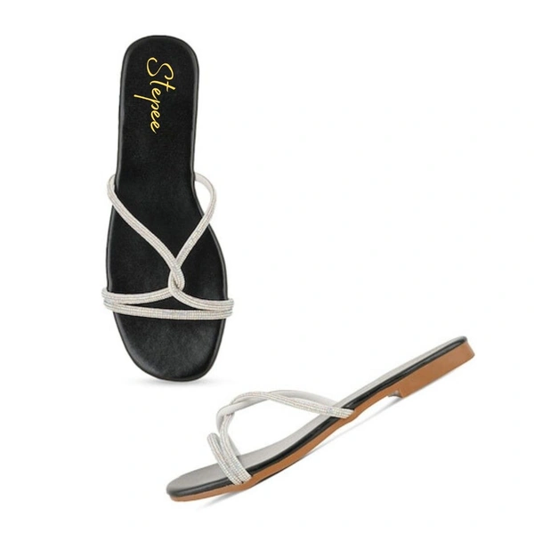 Diamond chain smart Slat slippers for women - Black
