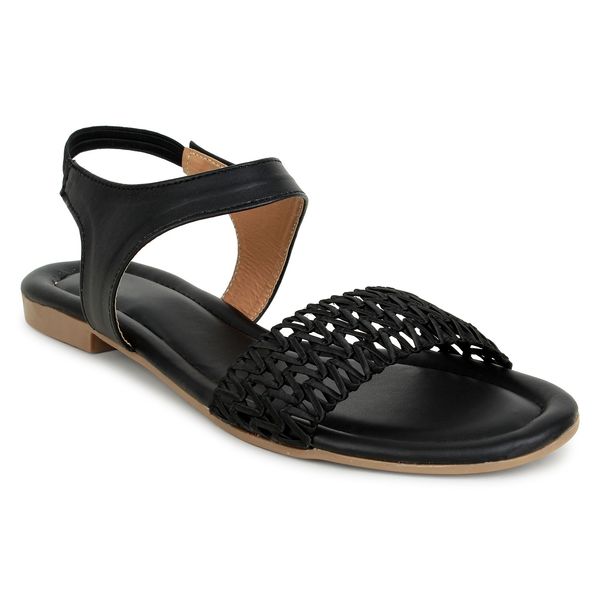 Flat sandals with readymade bunai patta - Black