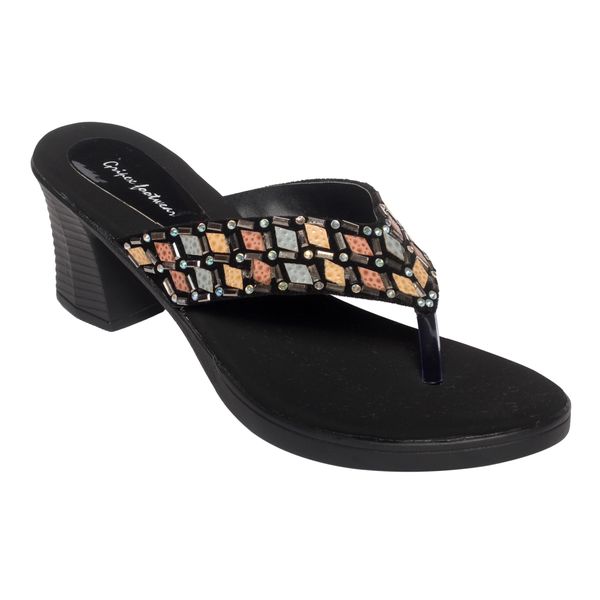 Black short heel semi casual slippers for women - Black