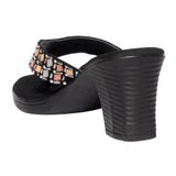 Black short heel semi casual slippers for women - Black