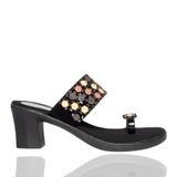 Short heel thumb style slippers for women - Black