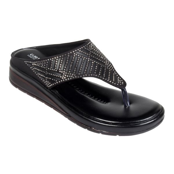 Soft comfort with sirsoki and lazer upper slipper for women - Black
