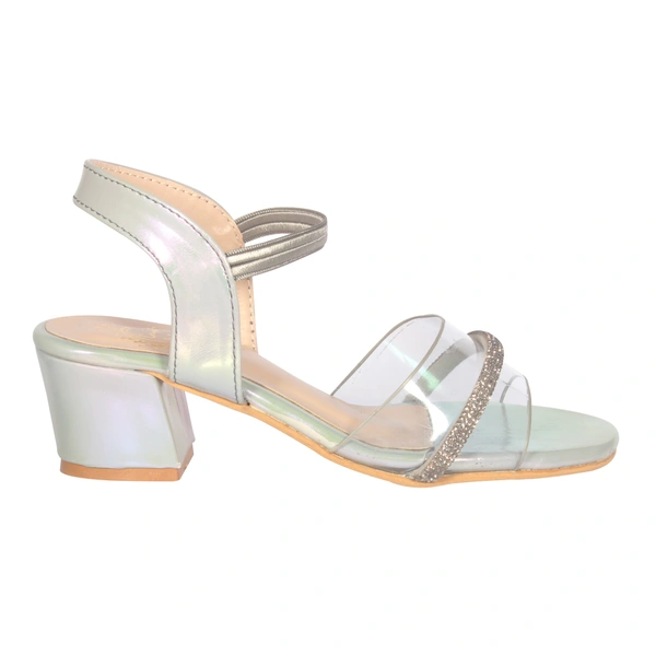 Kids heel sandals for partywear. - Sky silver