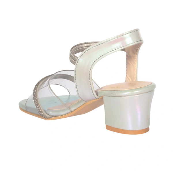 Kids heel sandals for partywear. - Sky silver