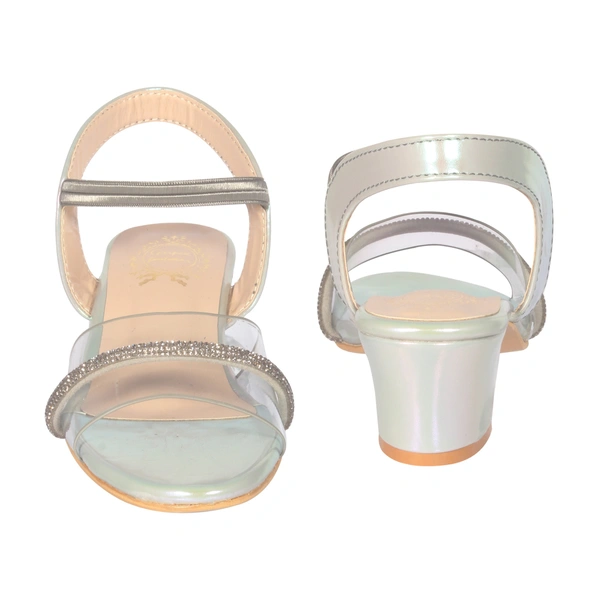Kids heel sandals for partywear. - Sky silver