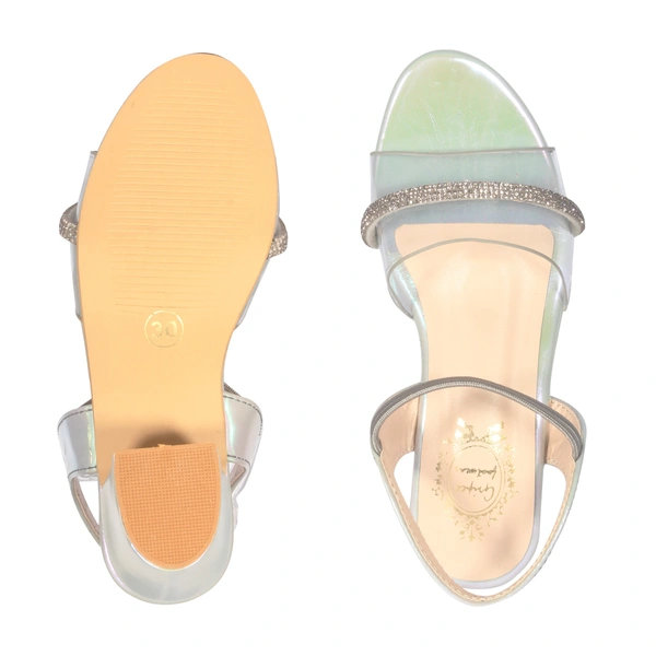 Kids heel sandals for partywear. - Sky silver