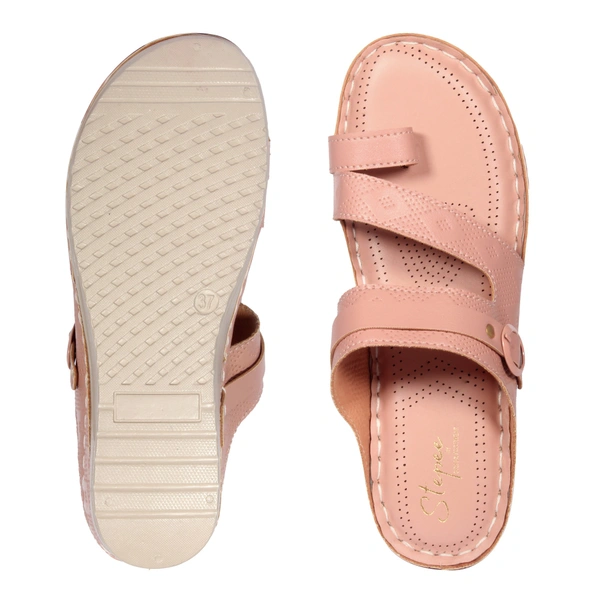 Doctor slipper with thumb style Embosed design upper - Peach