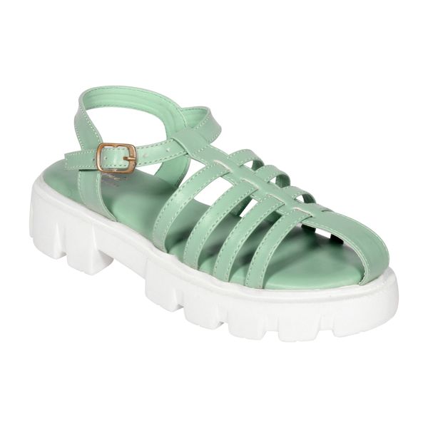 Prada style Flat sandal for women with soft padding - Sea Green