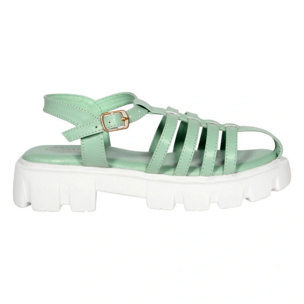 Prada style Flat sandal for women with soft padding - Sea Green