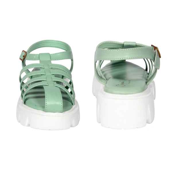 Prada style Flat sandal for women with soft padding - Sea Green