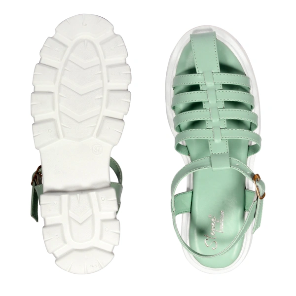 Prada style Flat sandal for women with soft padding - Sea Green
