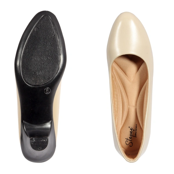 Fomal belly shoe for women with short comfortable heel. - Cream