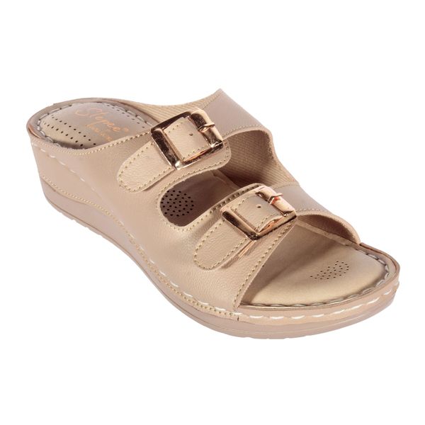 Stepee Double buckle Doctor slippers with Airmax sole - Beige
