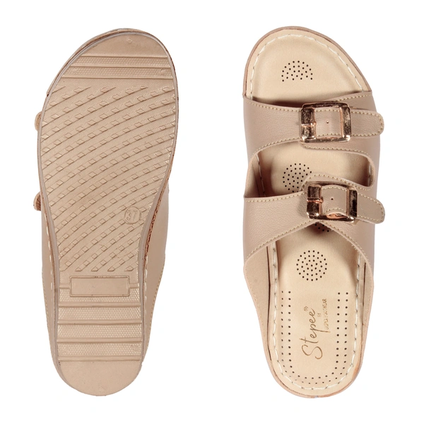 Stepee Double buckle Doctor slippers with Airmax sole - Beige