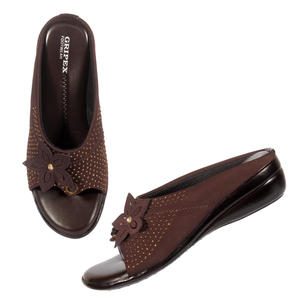 Soft pillow comfort slippers for wome with siroski - Brown