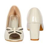 Open toe heel belly with 2 inch heel for women - Cream
