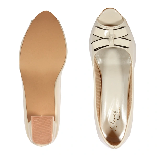 Open toe heel belly with 2 inch heel for women - Cream